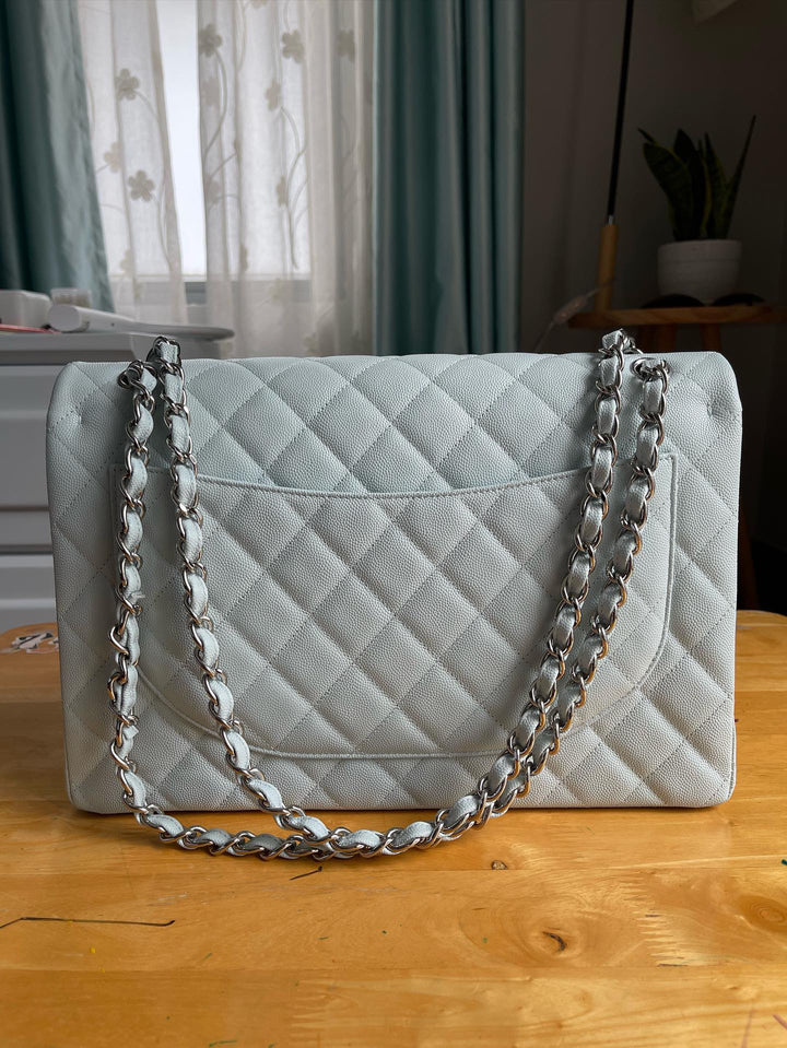 Chanel Blue Caviar SHW Maxi Classic Double Flap Bag