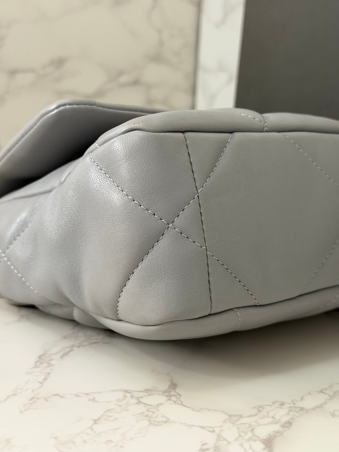 CHANEL 19 size Small Grey Lambskin Mixed Hardware 21B 2021 Flap Bag with Top Handle