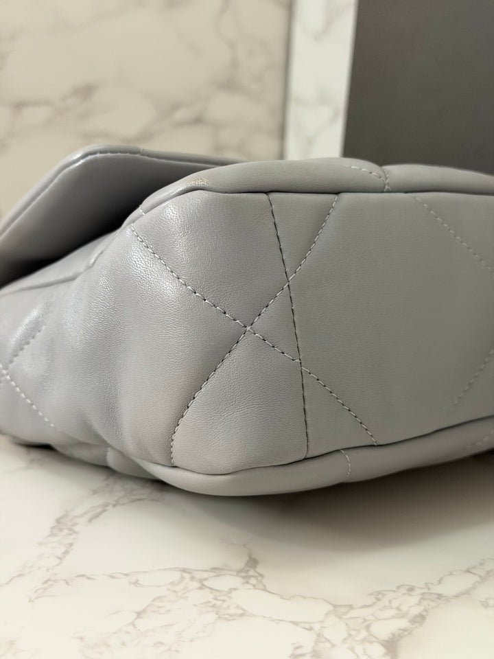 CHANEL 19 size Small Grey Lambskin Mixed Hardware 21B 2021 Flap Bag with Top Handle