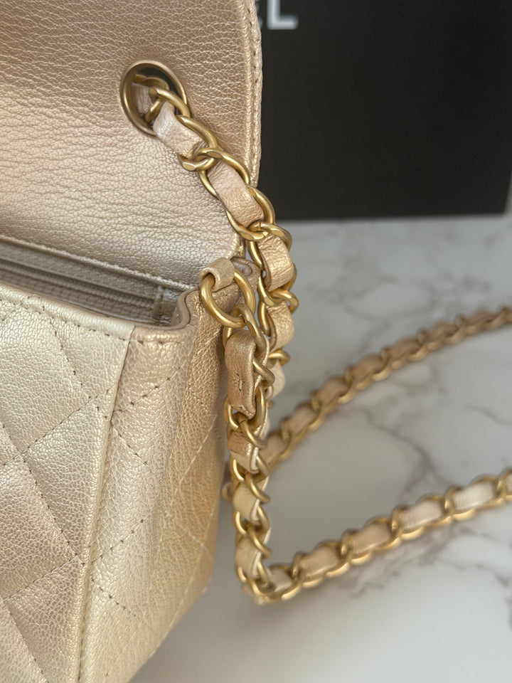CHANEL 22P Gold Silver Ombré Goat skin Mini Rectangular Flap Bag with Aged GHW 2022