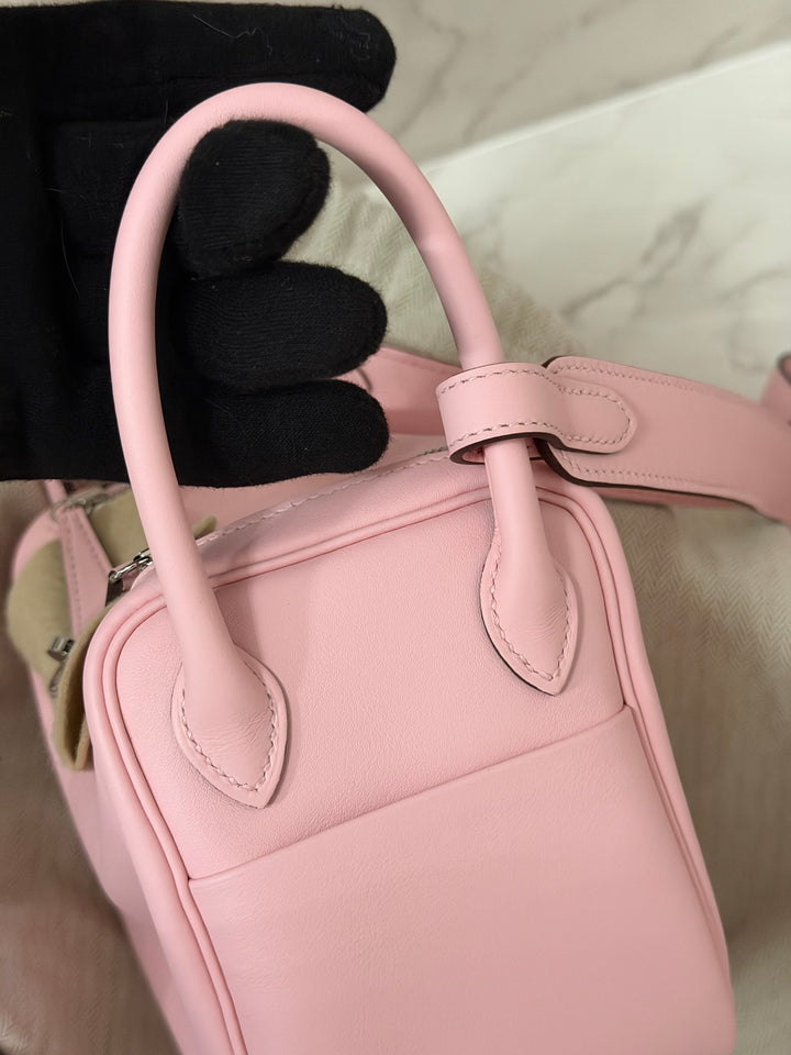 Hermes Mini Lindy Rose Sakura Swift leather PHW Stamp B 2024 *Rare combo*