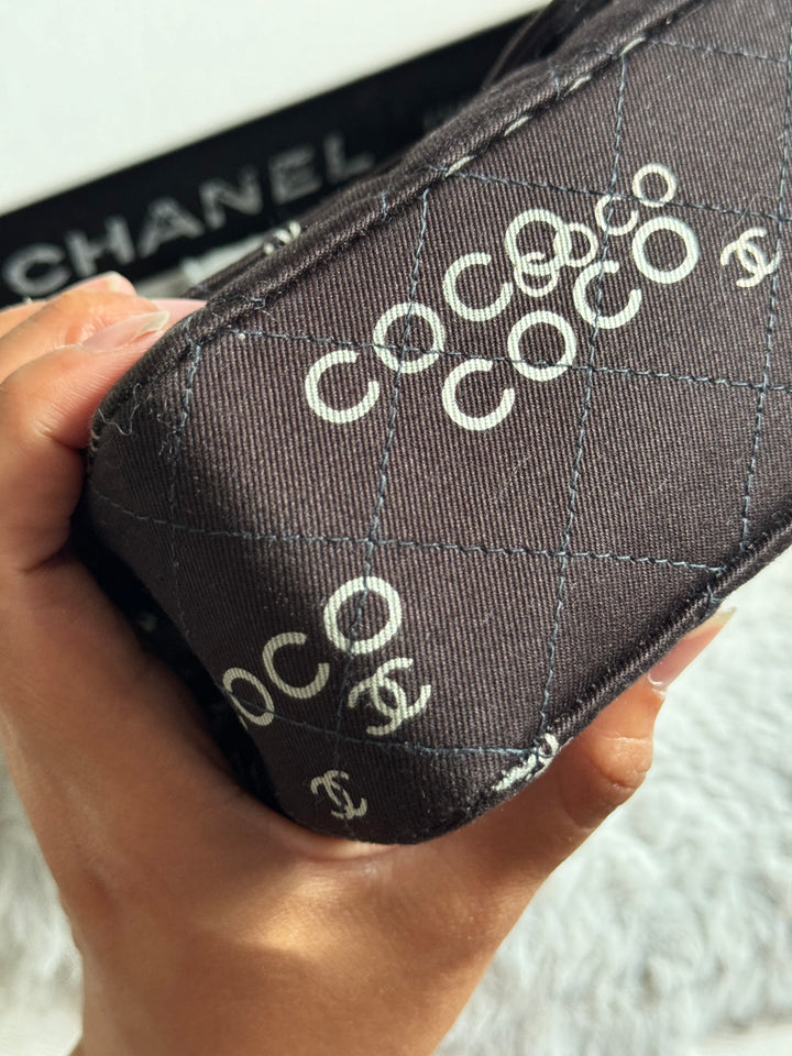 Chanel series 7 2002/2003 Black Canvas Quilted COCO Medium Classic Flap Light Gold Hardware
