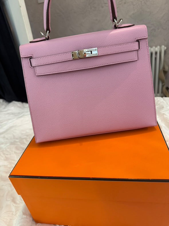 HERMES Mauve Sylvester PHW Kelly 25 Epsom Sellier