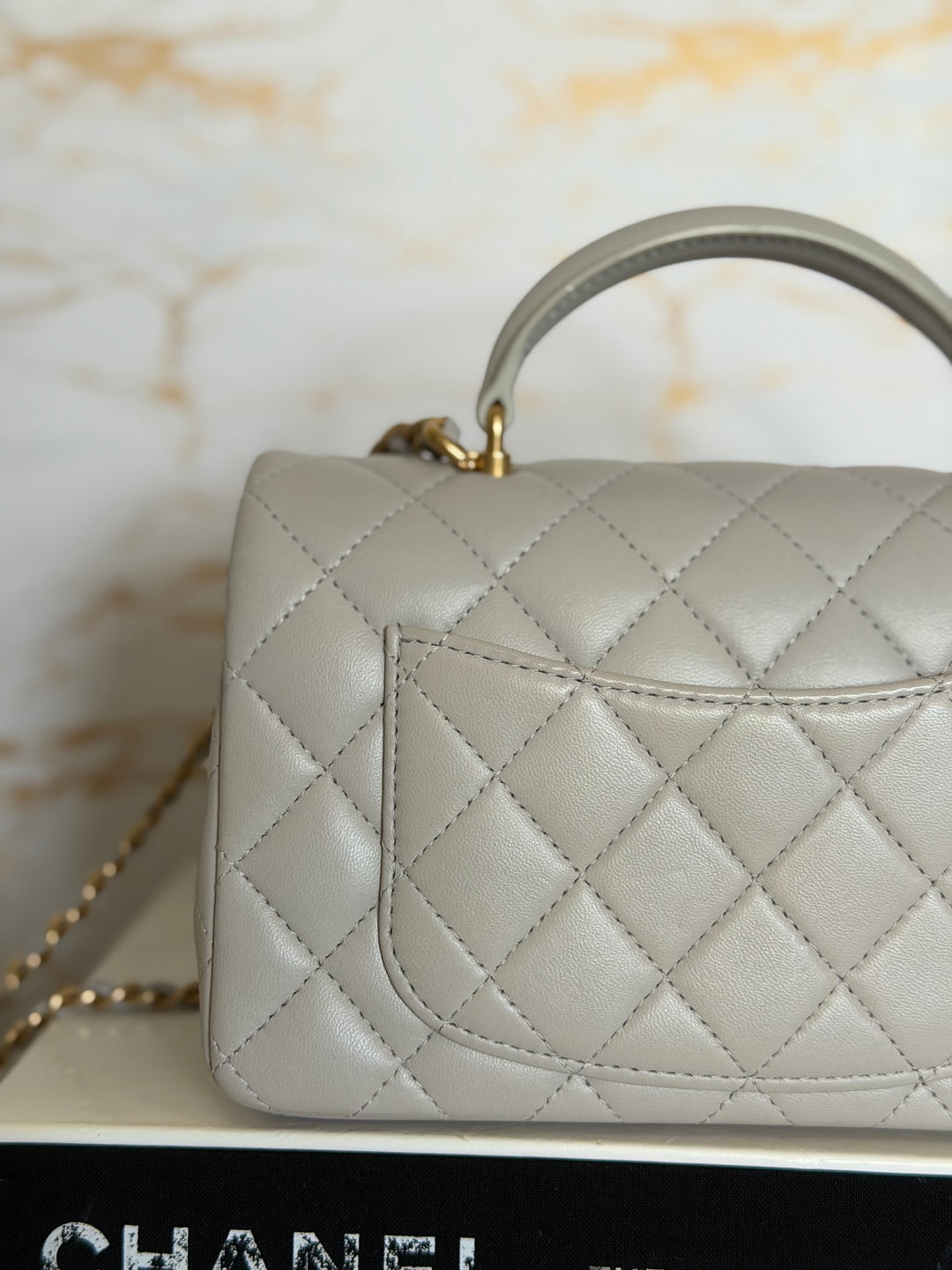 CHANEL Grey Lambskin Aged GHW Top Handle Mini Rectangular Flap Bag 2021 21A collection