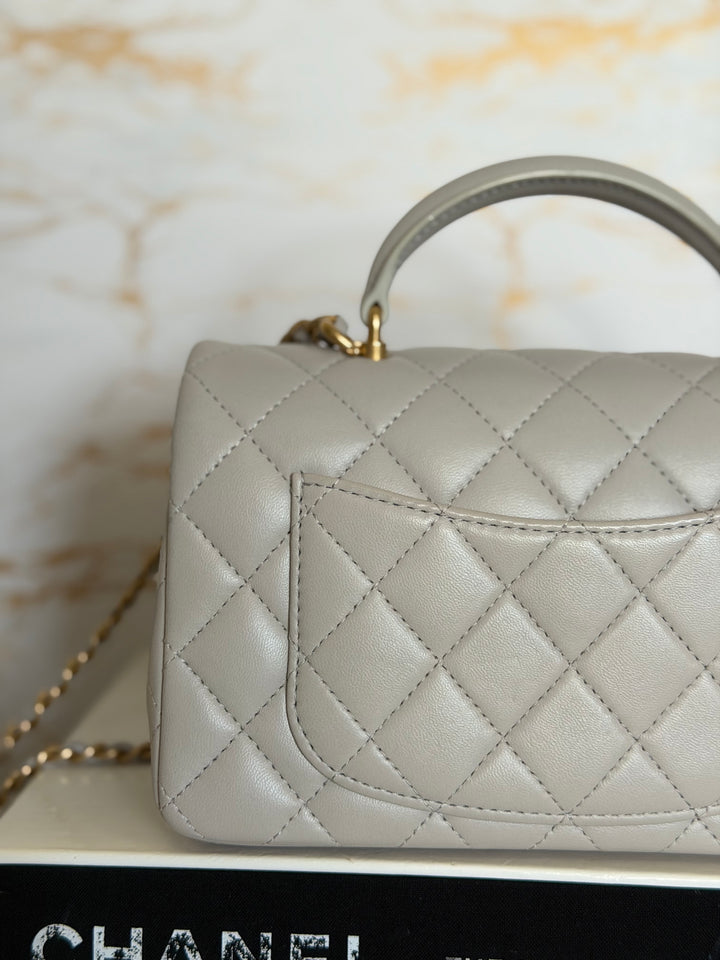 CHANEL Grey Lambskin Aged GHW Top Handle Mini Rectangular Flap Bag 2021 21A collection