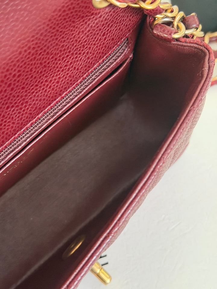CHANEL series 21 15B collection Burgundy Caviar GHW Mini Rectangular Flap Bag 2015 RARE