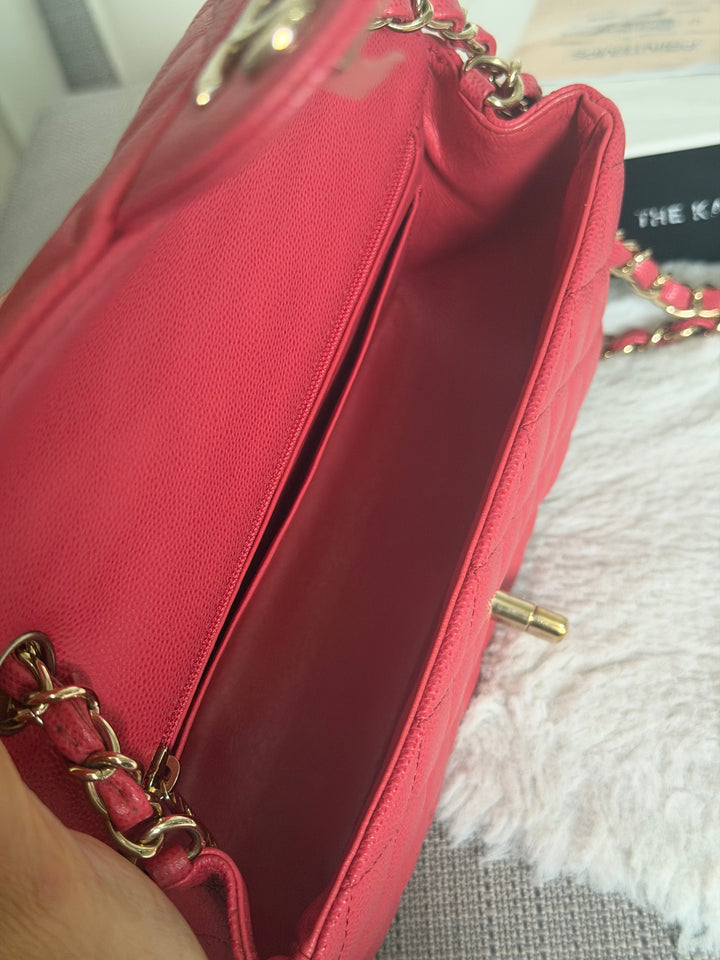 CHANEL 17C series 23 Pink Caviar LGHW Mini Rectangular Flap Bag with edge stitching 2016/2017