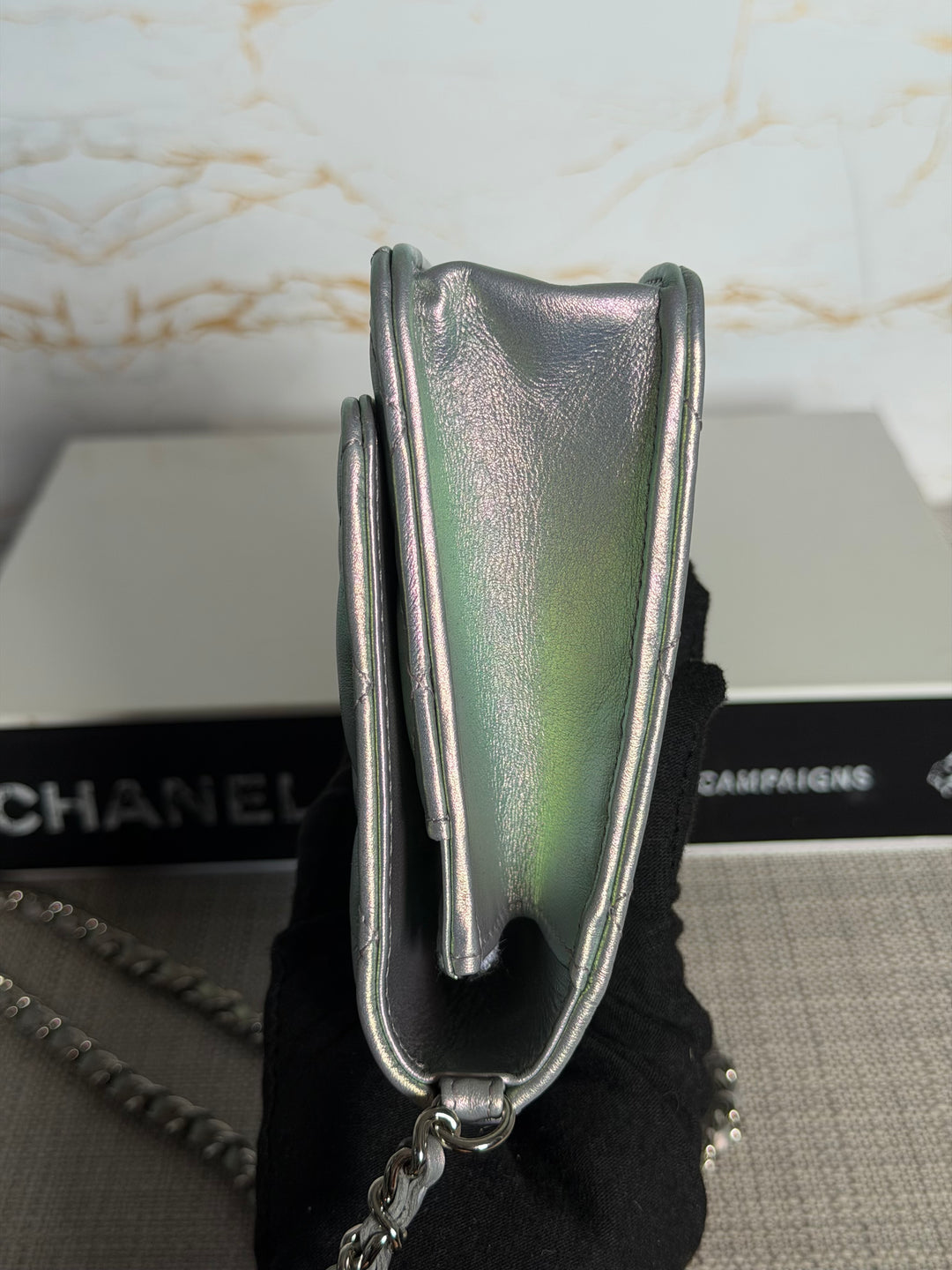 CHANEL Silver Lambskin SHW Classic Wallet on Chain (WOC) 2022