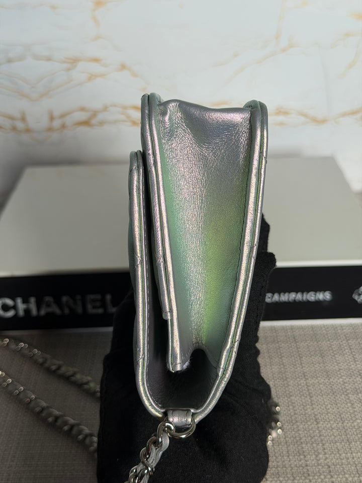 CHANEL Silver Lambskin SHW Classic Wallet on Chain (WOC) 2022