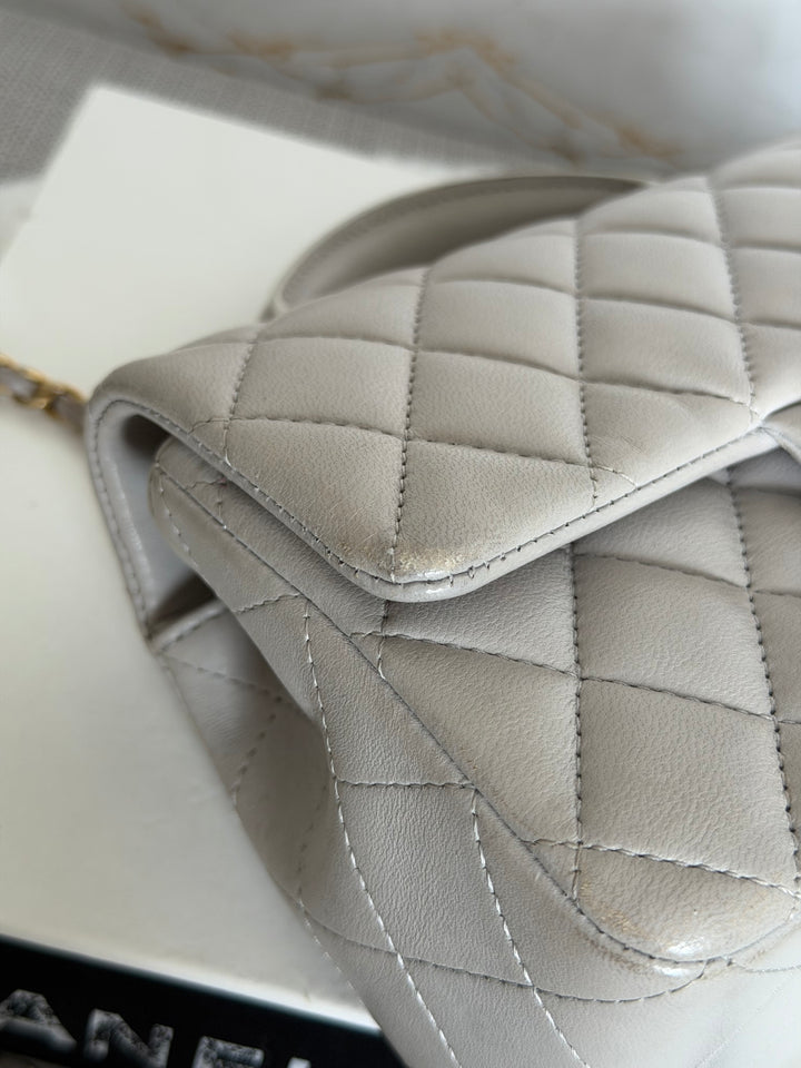 CHANEL Grey Lambskin aged GHW Mini Rectangular Flap bag Top Handle 2021 21A collection