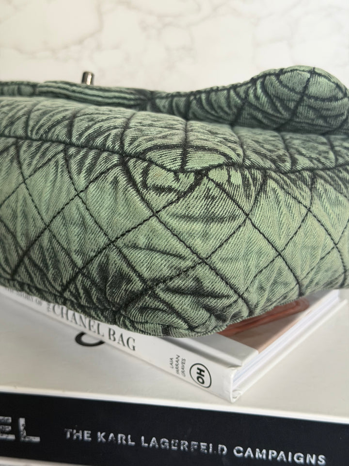 CHANEL 20C series 29 Green Denim Jumbo SHW Denimpression Flap Bag 2020