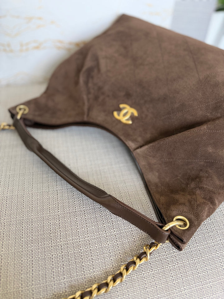 CHANEL 26C Brown Suede Maxi Hobo Bag 2026