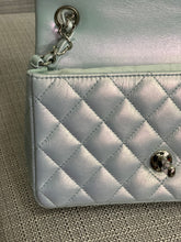 Load image into Gallery viewer, Chanel 21K collection 2021 Iridescent Light Blue Calf skin SHW Mini Rectangular Flap Bag
