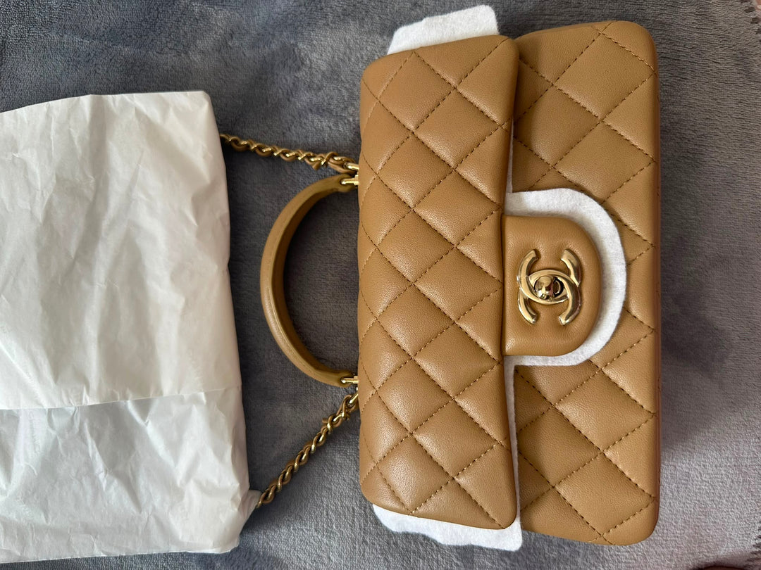 CHANEL Dark Beige LGHW Top Handle Mini Rectangular Flap Bag
