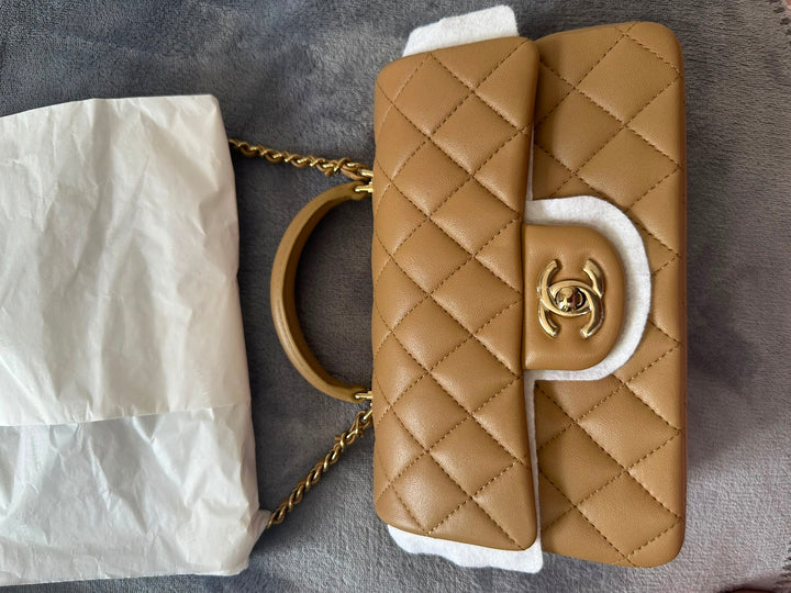 CHANEL Dark Beige LGHW Top Handle Mini Rectangular Flap Bag