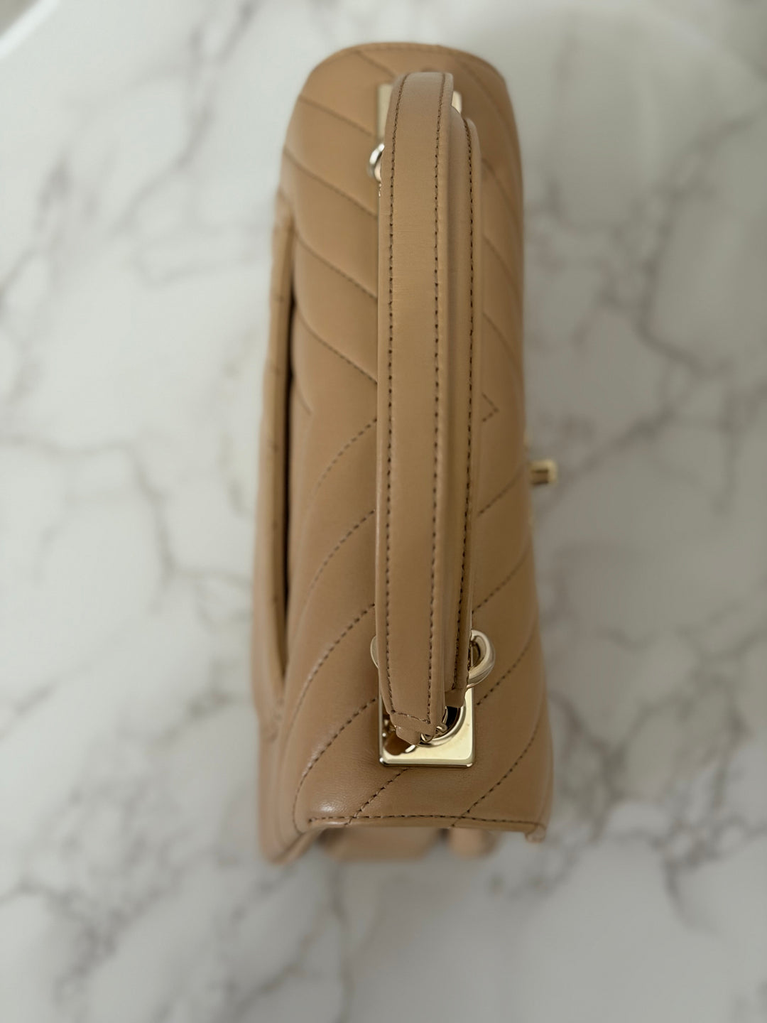 CHANEL series 27 2018 Dark Beige Lambskin LGHW Trendy CC Flap Bag size Small with Top Handle and detachable strap