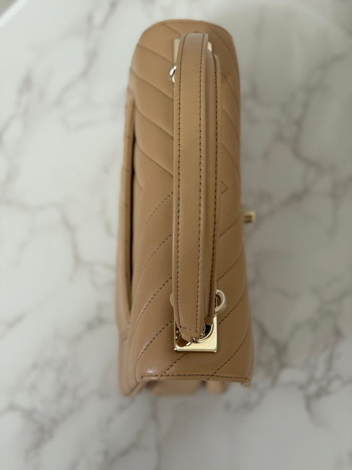 CHANEL series 27 2018 Dark Beige Lambskin LGHW Trendy CC Flap Bag size Small with Top Handle and detachable strap
