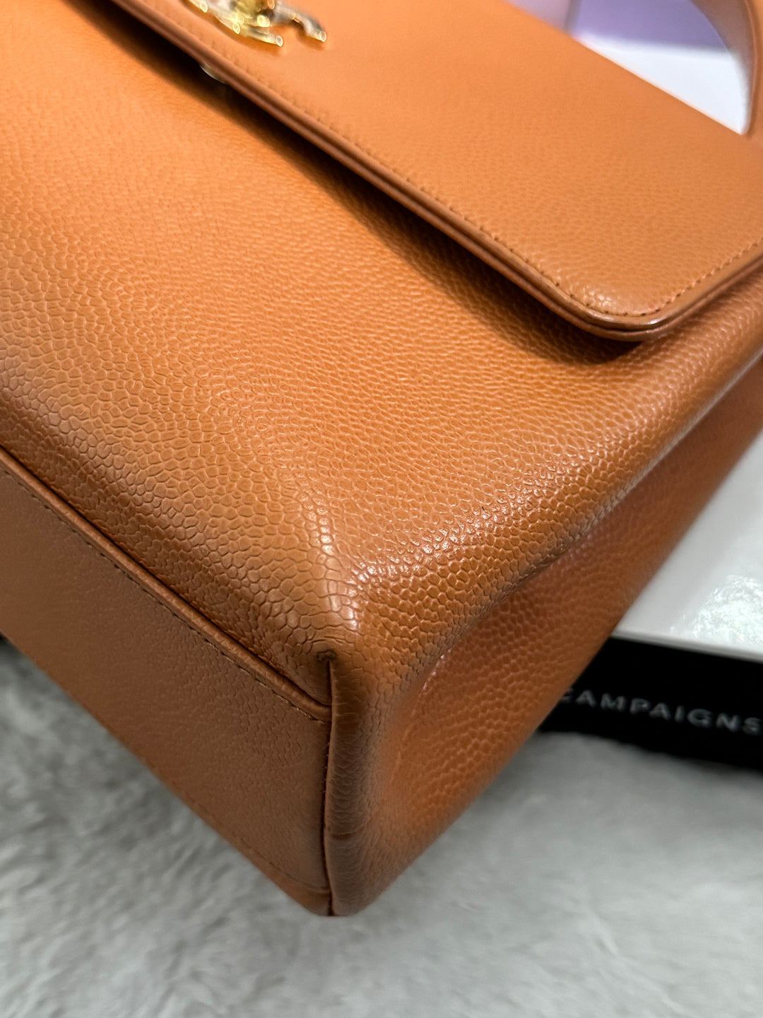 Chanel series 5 circa 1999 Kelly Top Handle Flap 24K GHW in Orange Caviar A12391
