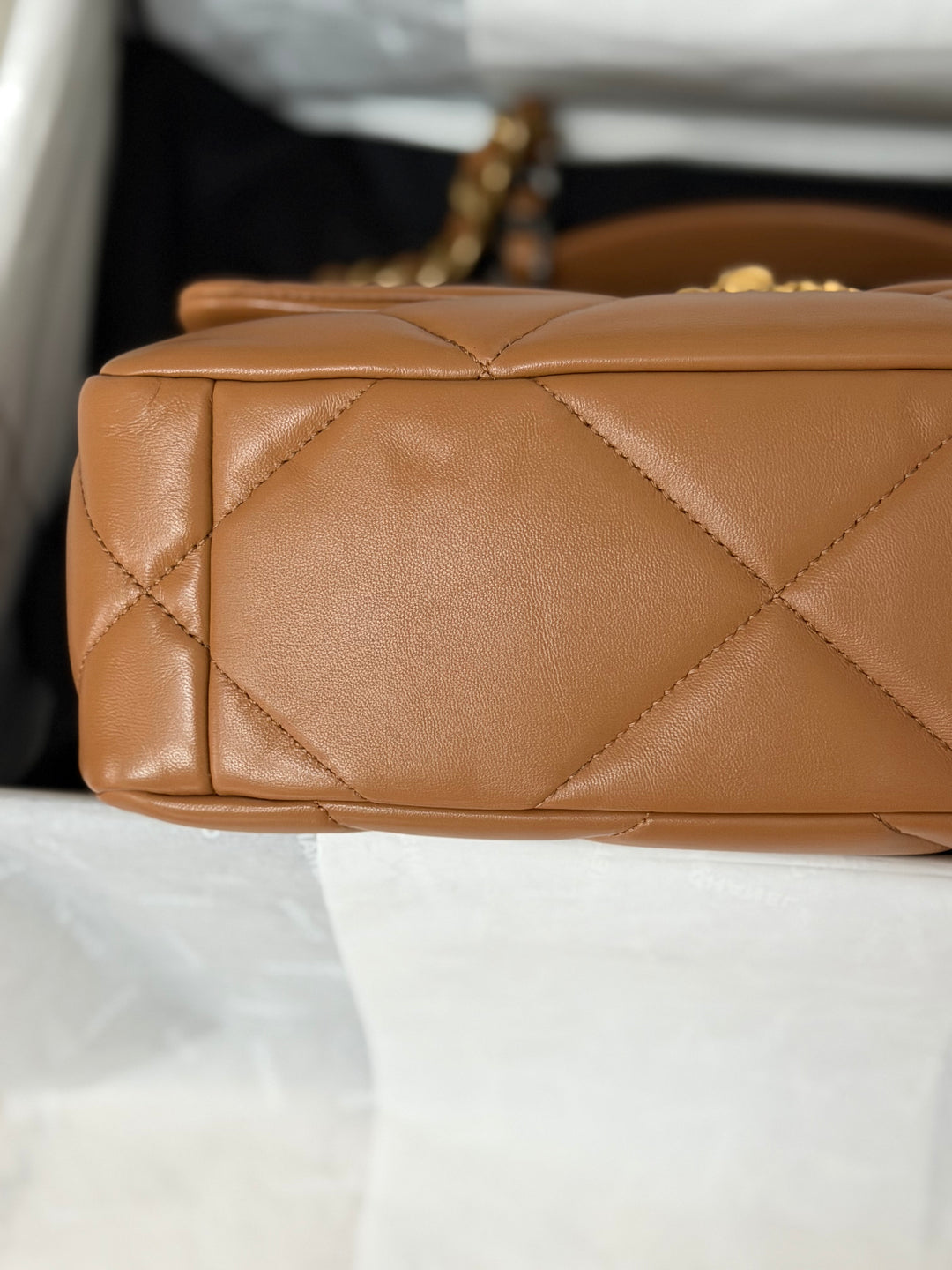 CHANEL Caramel Brown Lambskin Mixed Hardware 19 Size Small Medium Flap bag from 2022