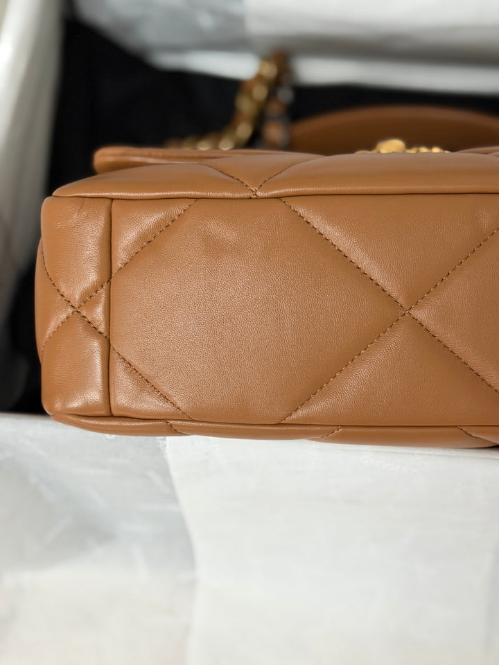 CHANEL Caramel Brown Lambskin Mixed Hardware 19 Size Small Medium Flap bag from 2022