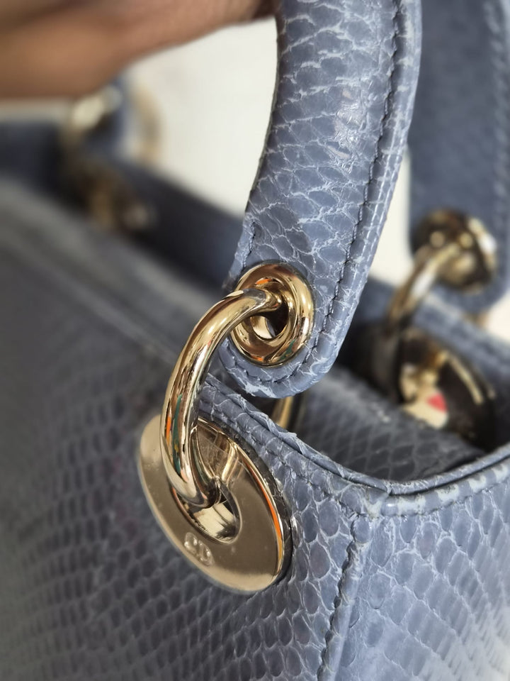 DIOR Lady Dior MINI in Blue Grey Python Leather LGHW 2020
