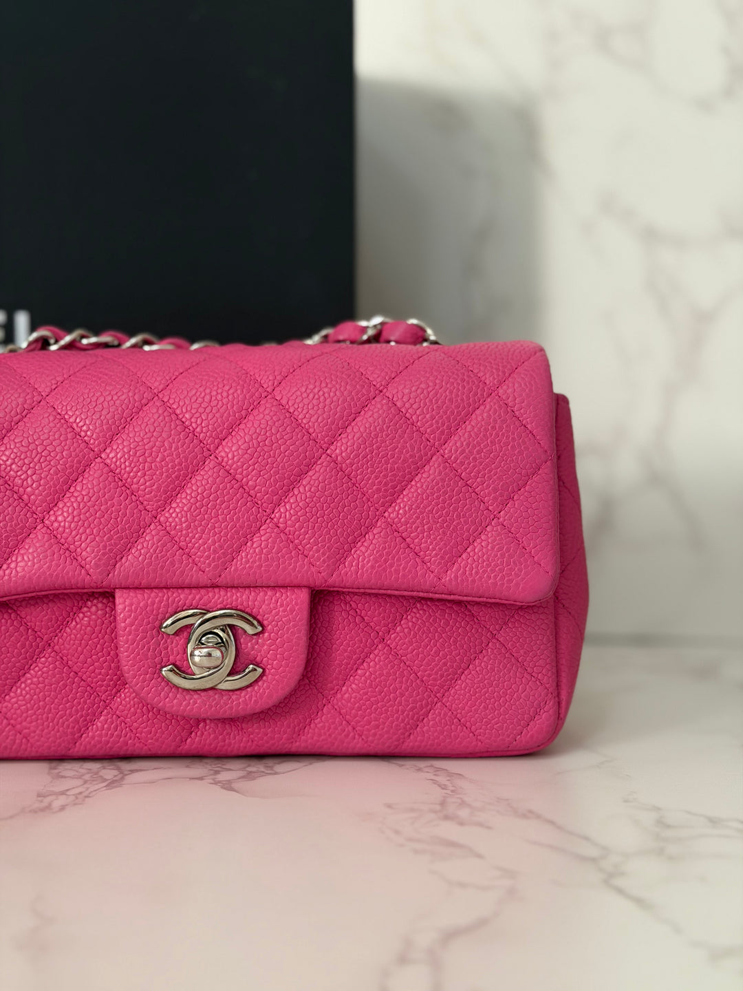 CHANEL series 17 2012/2013 Suede Hot Pink Caviar SHW Mini Rectangular Flap Bag
