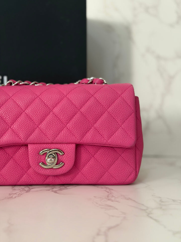 CHANEL series 17 2012/2013 Suede Hot Pink Caviar SHW Mini Rectangular Flap Bag