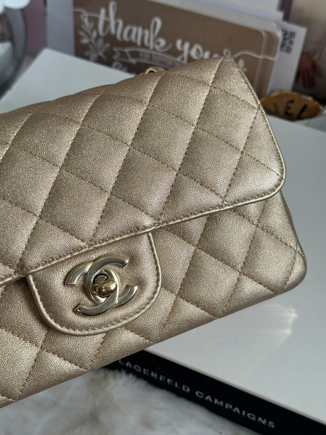 Chanel 21P series 31 Iridescent Gold Lambskin LGHW Mini Rectangular Flap Bag