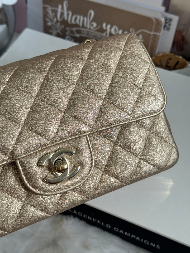 Chanel 21P series 31 Iridescent Gold Lambskin LGHW Mini Rectangular Flap Bag