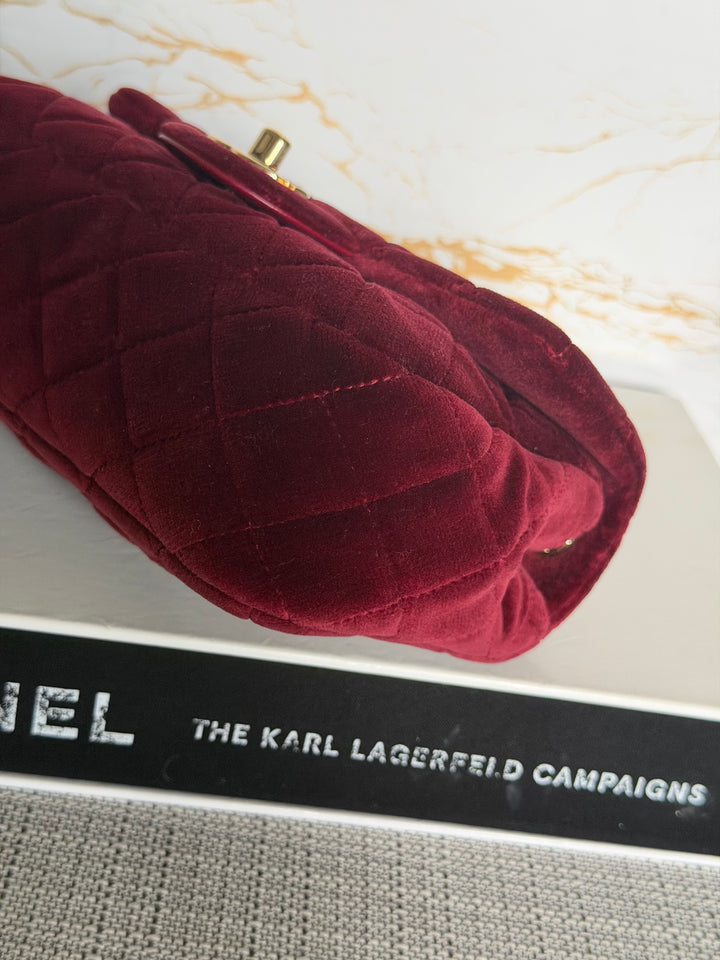 CHANEL series 31 Burgundy Dark Red Velvet Crystal Pearl Crush Adjustable Strap Mini Rectangular Flap Bag 2020/2021