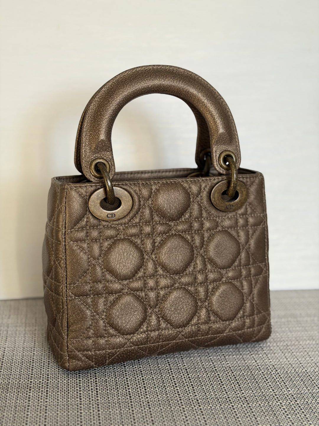 Dior Lady Dior Mini In Bronze Lambskin Bronze Hardware 2007