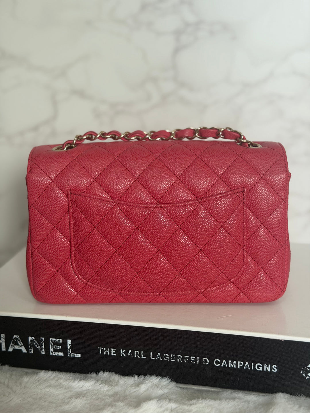 CHANEL 17C series 23 Pink Caviar LGHW Mini Rectangular Flap Bag with edge stitching 2016/2017