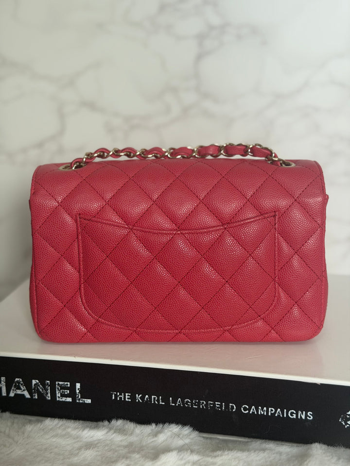 CHANEL 17C series 23 Pink Caviar LGHW Mini Rectangular Flap Bag with edge stitching 2016/2017