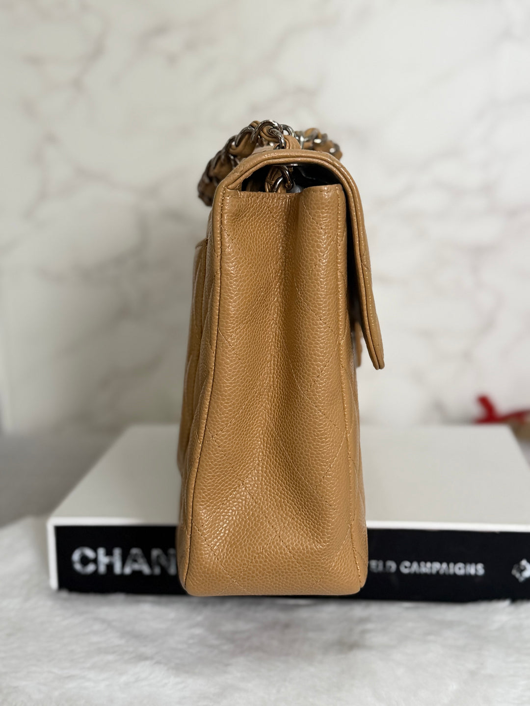 CHANEL series 6 Dark Beige Caviar SHW Vintage Jumbo Single Flap Bag