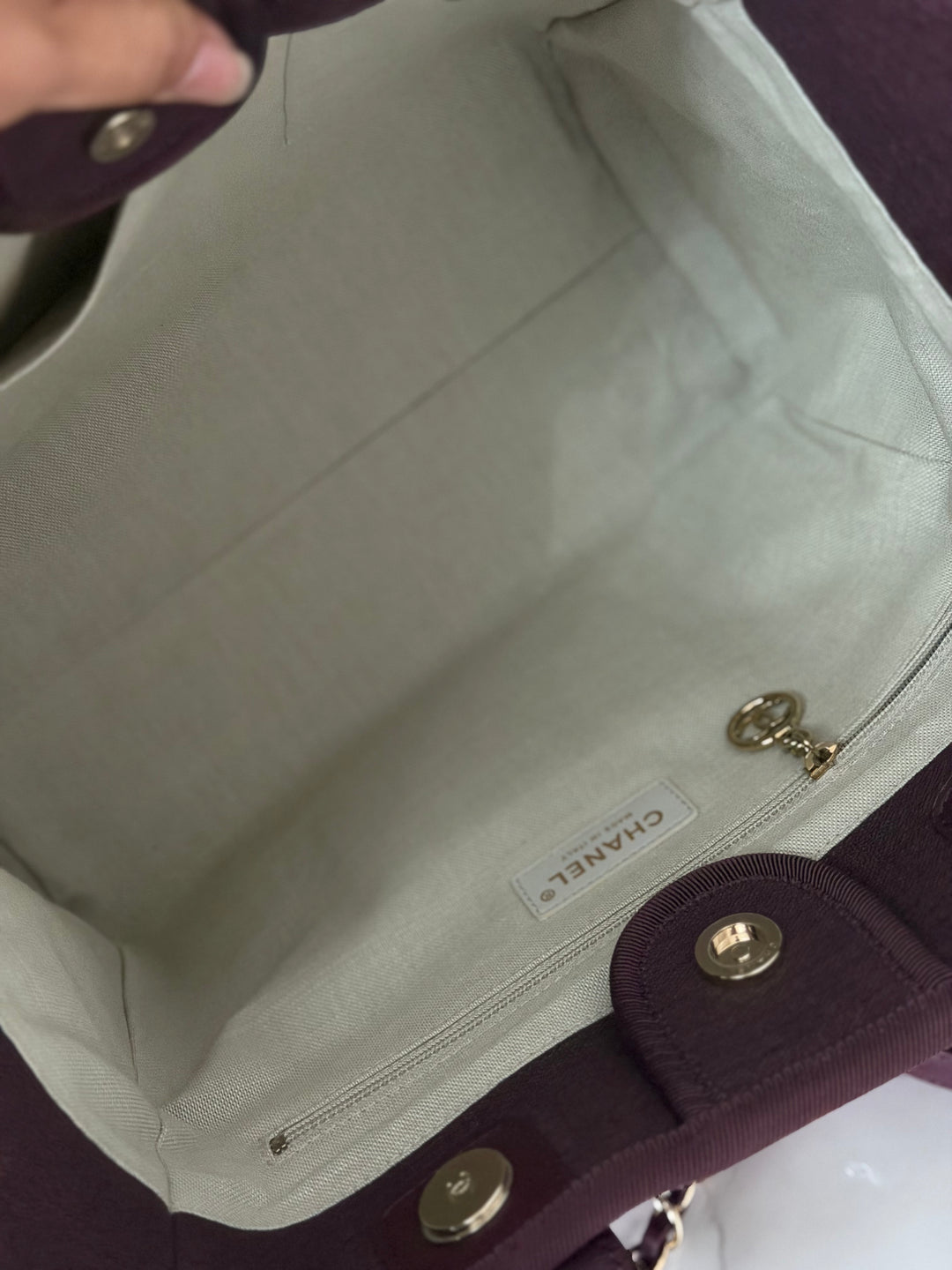 Chanel 24B Collection 2024 Burgundy Tweed Deauville Tote with Leather top handle size small and Detachable pouch