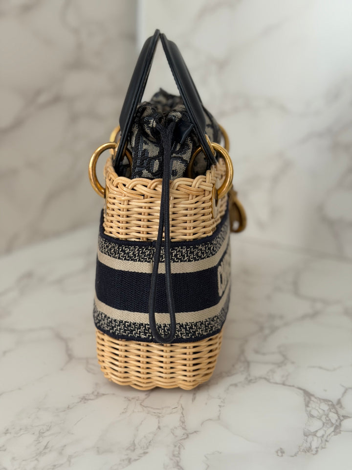 DIOR Lady Dior Wicker Bag Oblique Canvas in Black and Cream size Mini