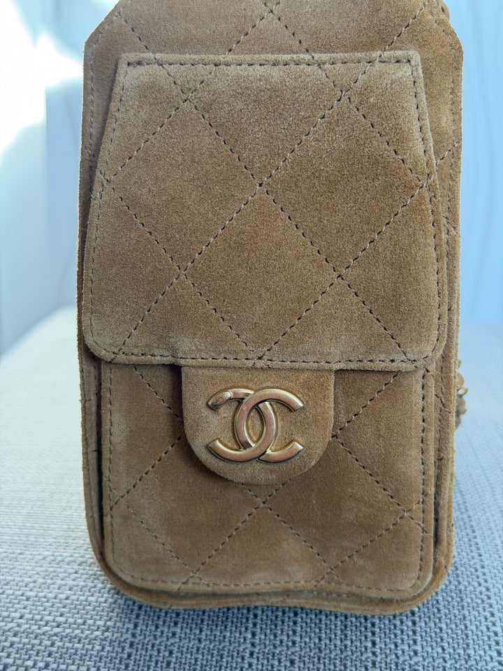 CHANEL 26C Dark Beige Camel Suede U5319 Aged GHW Mini 25 Hobo Bag