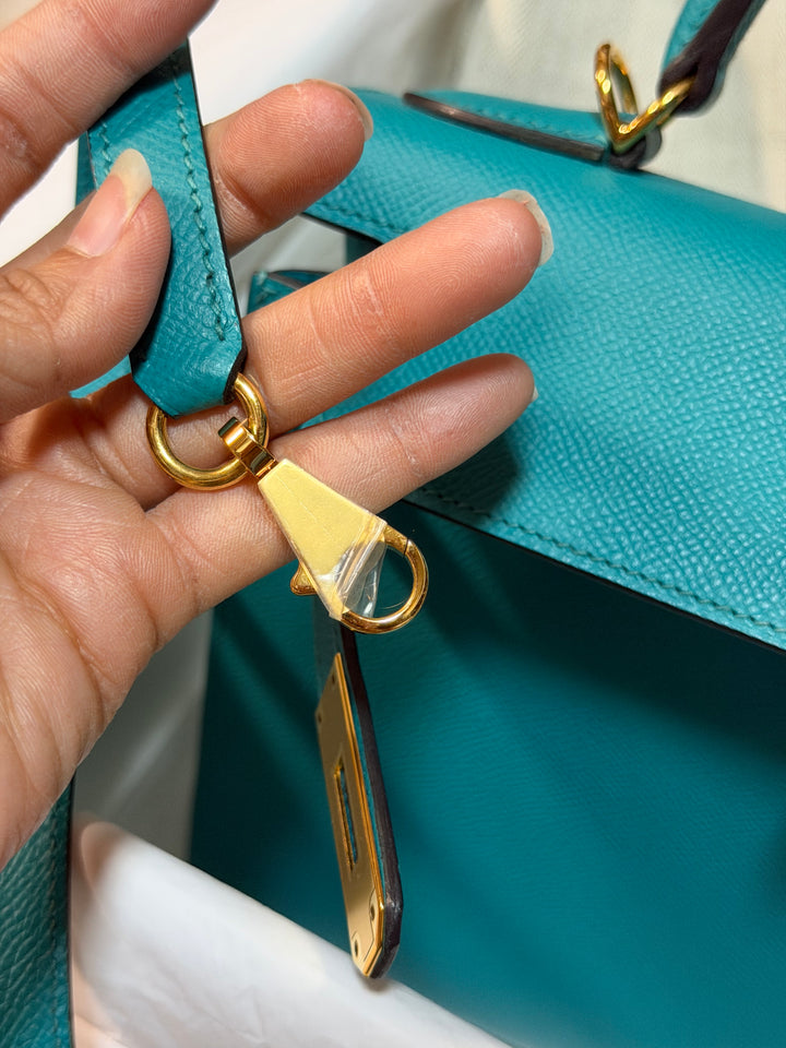 Hermes Kelly 28 Sellier Epsom Leather SO Bleu Paon GHW Stamp D 2019