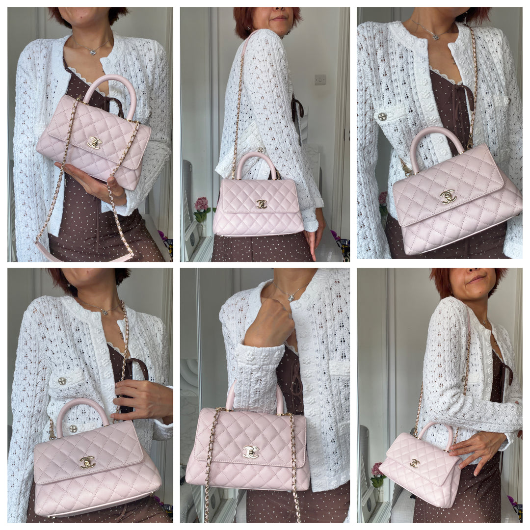 CHANEL 22P Light Pink Sakura Caviar LGHW Coco handle Flap Bag With detachable strap size Small 2022