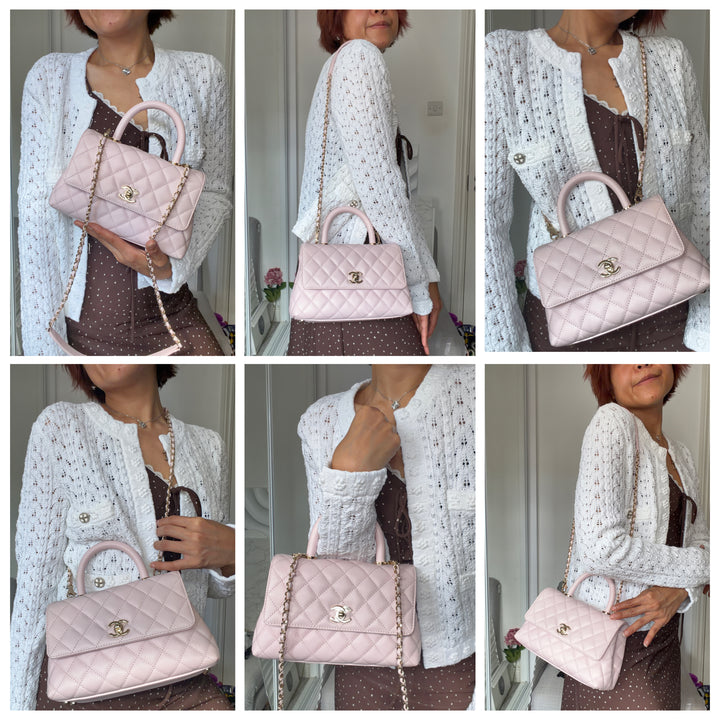 CHANEL 22P Light Pink Sakura Caviar LGHW Coco handle Flap Bag With detachable strap size Small 2022