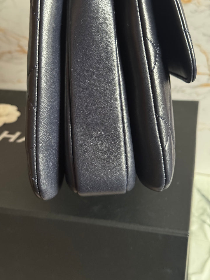 Chanel series 28 2018/2019 Navy Lambskin Champagne GHW Trendy CC Flap Bag size Small with Detachable Strap