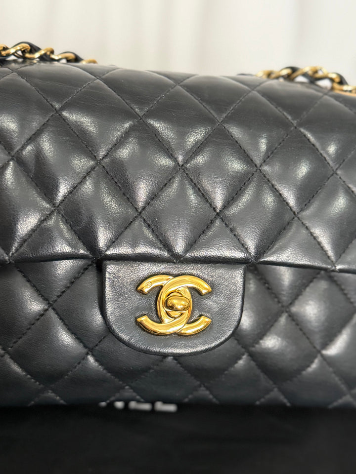 CHANEL series 11 Black Lambskin 24K GHW Vintage Small classic double flap bag 2007/2008