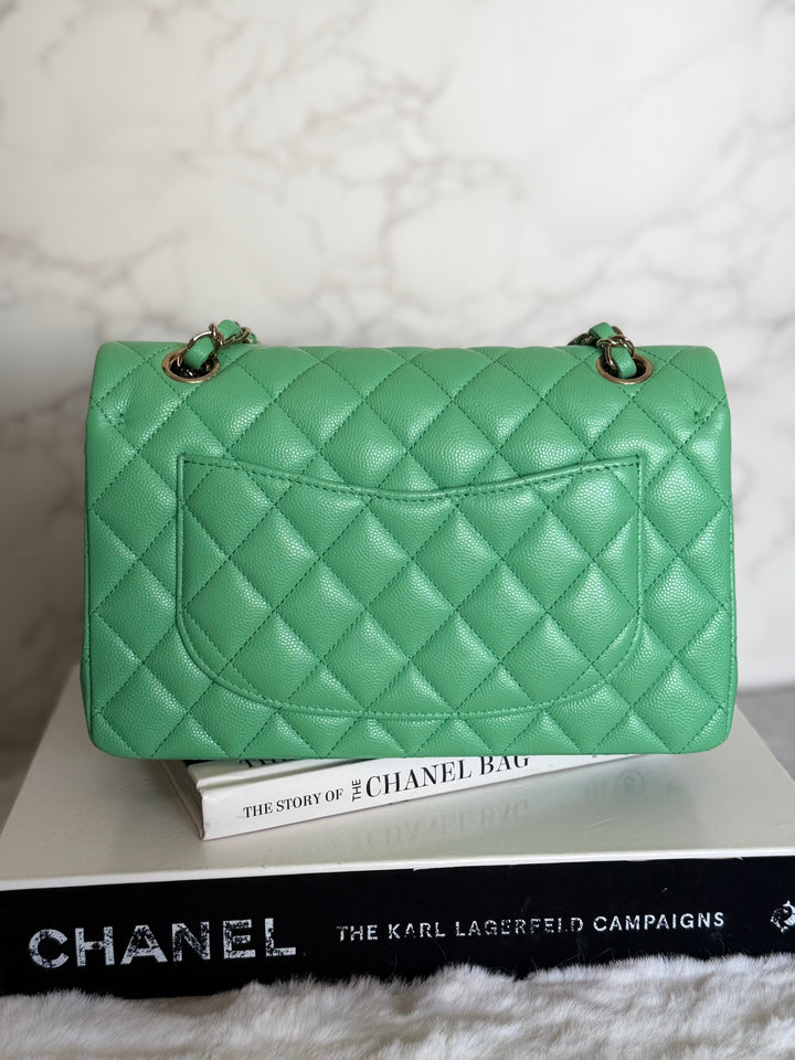 CHANEL 21P Avocado Green Caviar LGHW Small Timeless Classic Double Flap Bag 2021