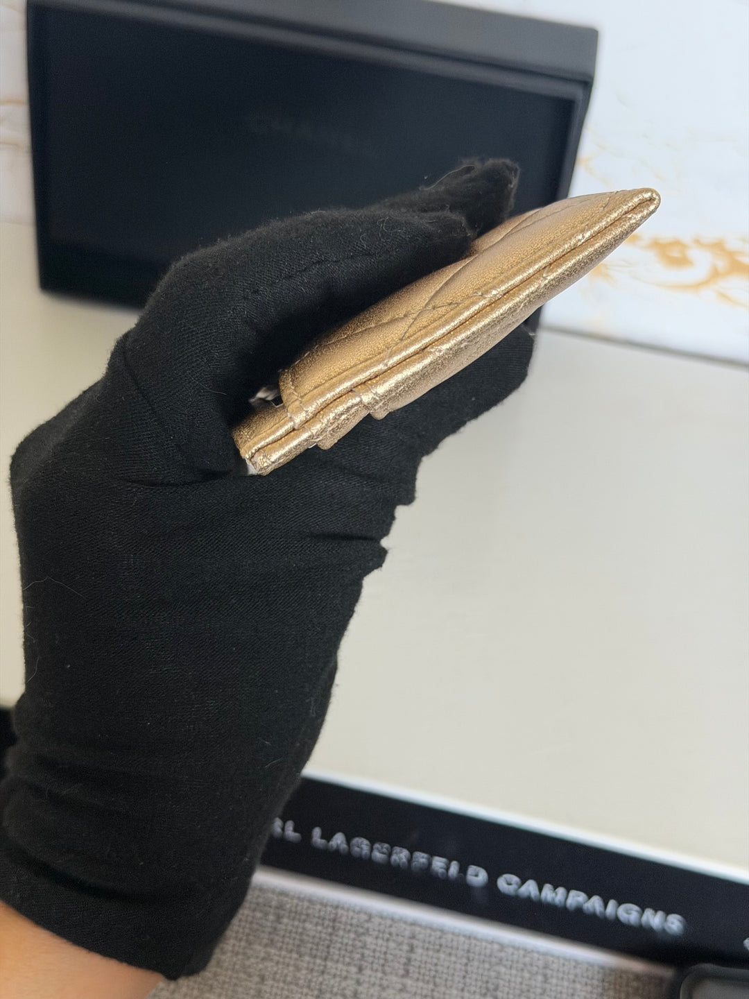 CHANEL Gold Metallic Lambskin LGHW Classic Flat Card Holder 2022