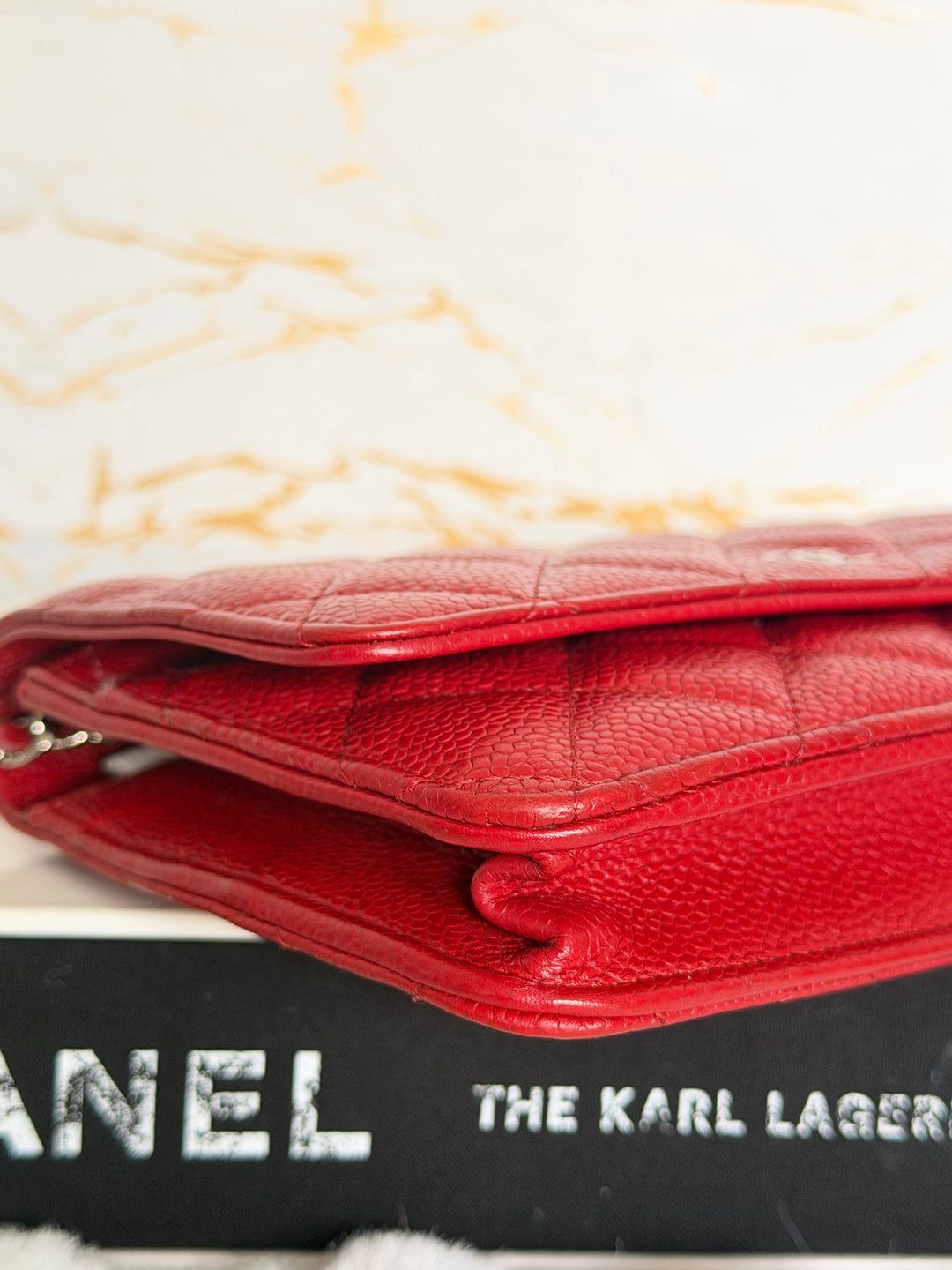 CHANEL series 19 Red Caviar Classic Wallet on chain (WOC) SHW 2014/2015