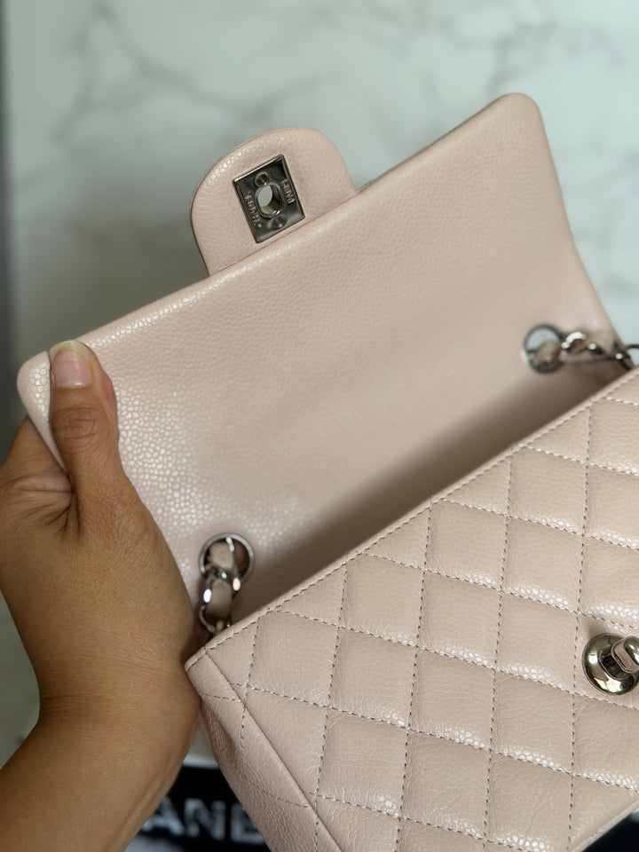 CHANEL series 18 Light Sakura Pink Caviar SHW Mini Rectangular Flap Bag 2014 14C collection