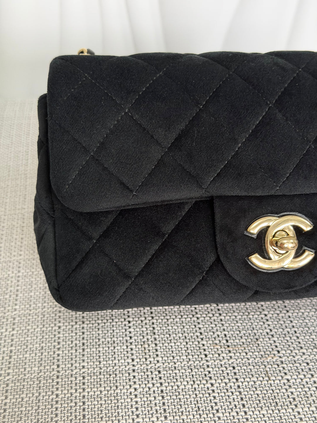 CHANEL series 30 2020 20K collection Black Velvet Crystal Pearl Crush Adjustable Strap LGHW Mini Rectangular Flap Bag