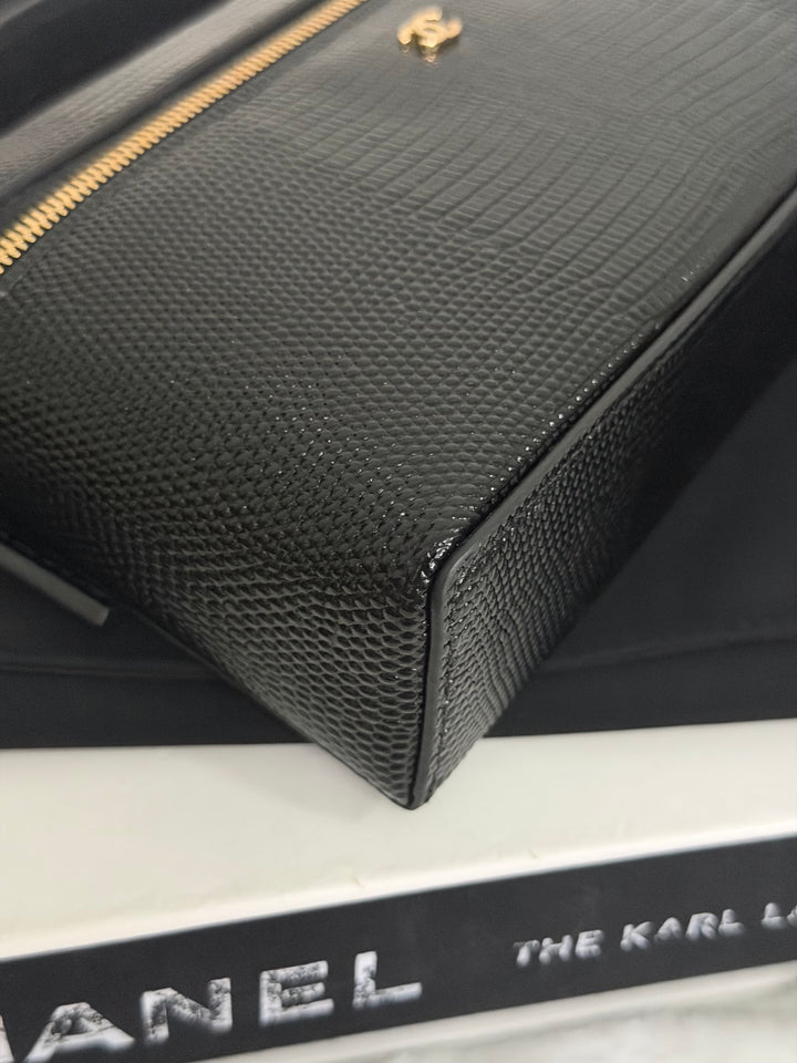CHANEL Black Lizard Embossed Calf Skin GHW LP Long Vanity with top handle 26A 2026