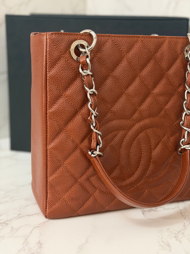 CHANEL series 19 Brown/Tan Caviar Petite Shopping Tote (PST) Bag