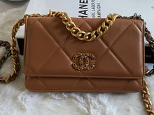 Load image into Gallery viewer, Chanel 19 Wallet on chain (WOC) in 21K 2021 Fall/Winter Collection Caramel Brown Lambskin Mixed Hardware
